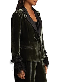 Esme Satin-&-Feather Trimmed Velvet Blazer