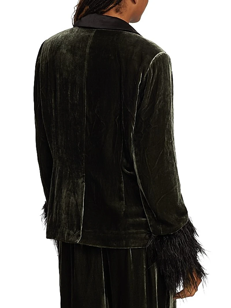 Esme Satin-&-Feather Trimmed Velvet Blazer