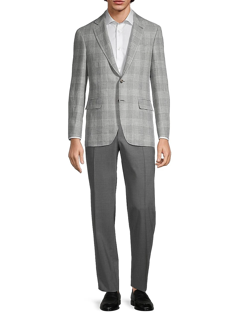 Kei Plaid Linen & Wool Two-Button Sport Coat