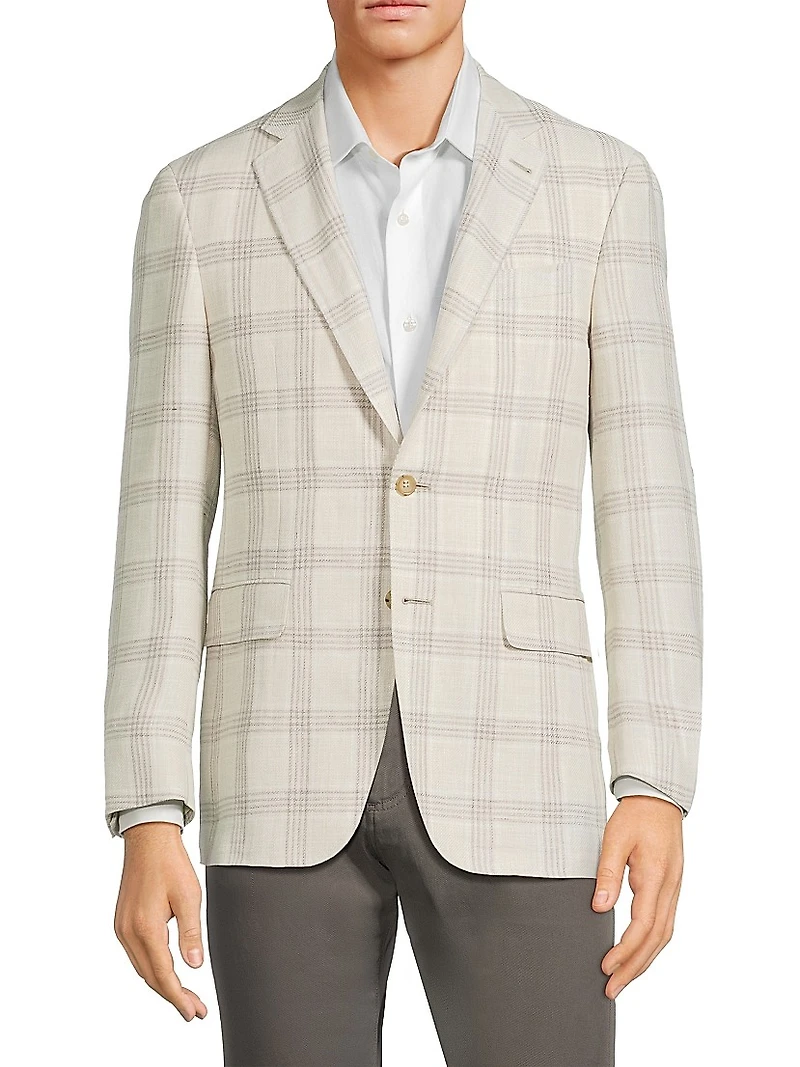 Kei Plaid Linen & Wool-Blend Two-Button Sport Coat
