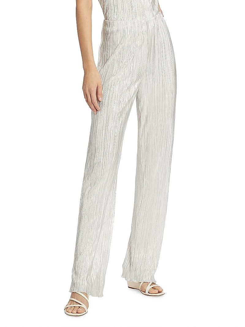 Rowan Plissé Straight-Leg Pants