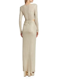 Sierra Metallic Rib-Knit Knotted Maxi Dress