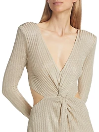 Sierra Metallic Rib-Knit Knotted Maxi Dress