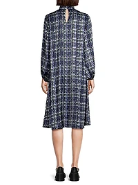 Plaid Crepe De Chine A-Line Midi-Dress