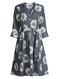 Floral Linen Belted Midi-Dress