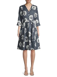 Floral Linen Belted Midi-Dress