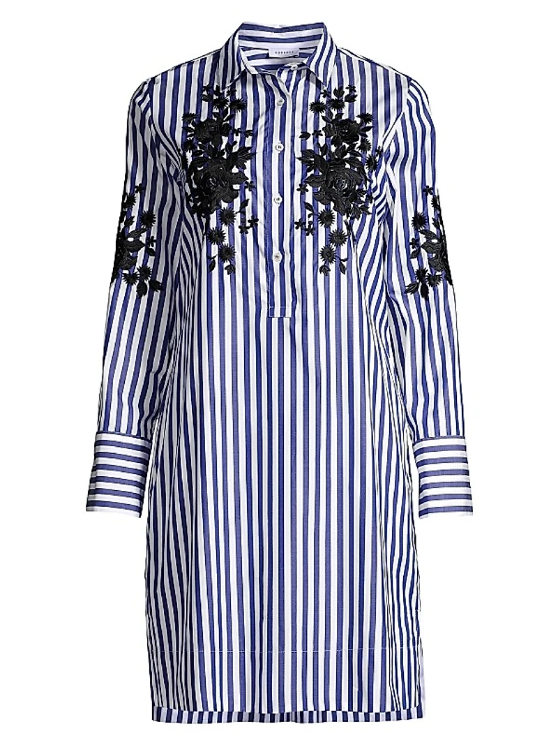 Embroidered Striped Shirtdress