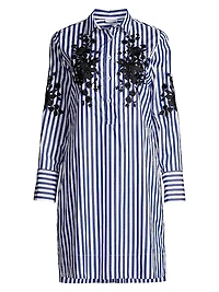 Embroidered Striped Shirtdress