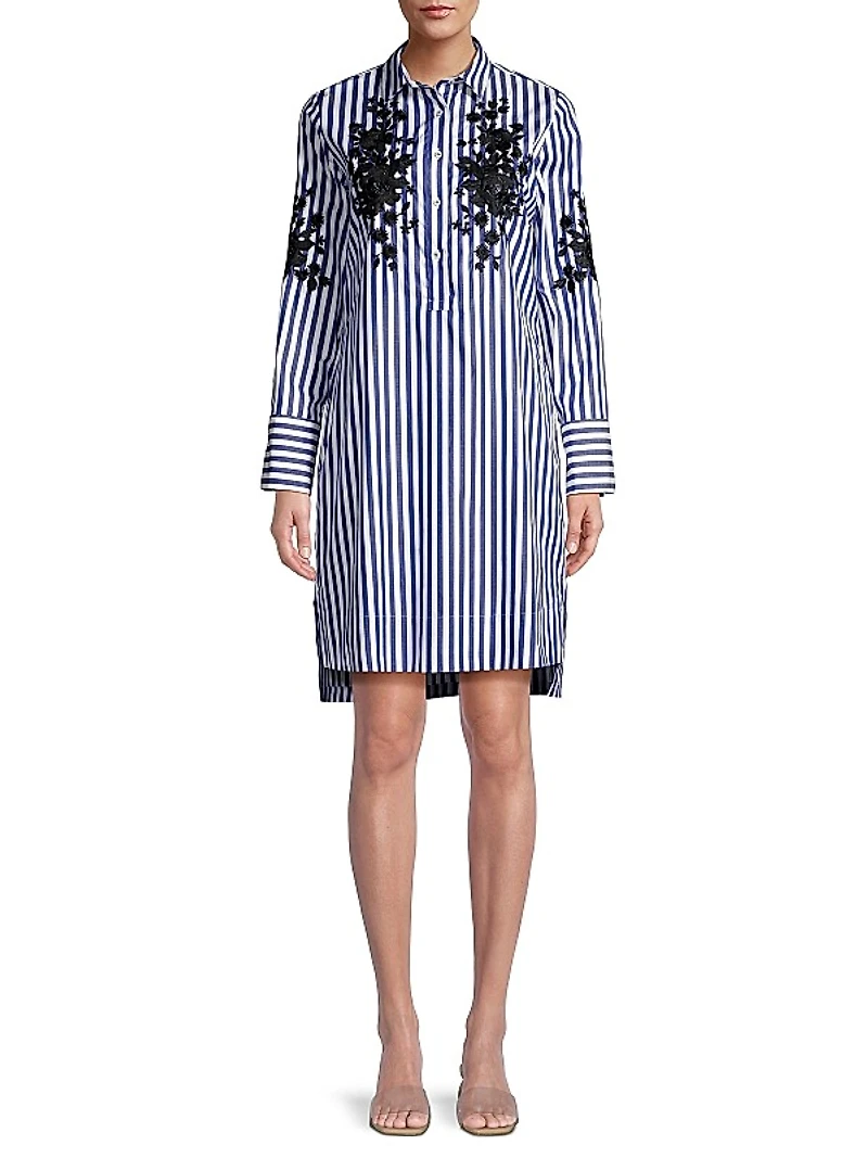 Embroidered Striped Shirtdress