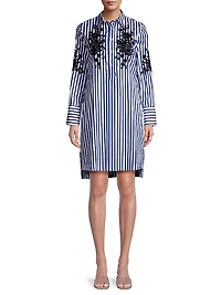 Embroidered Striped Shirtdress