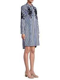 Embroidered Striped Shirtdress