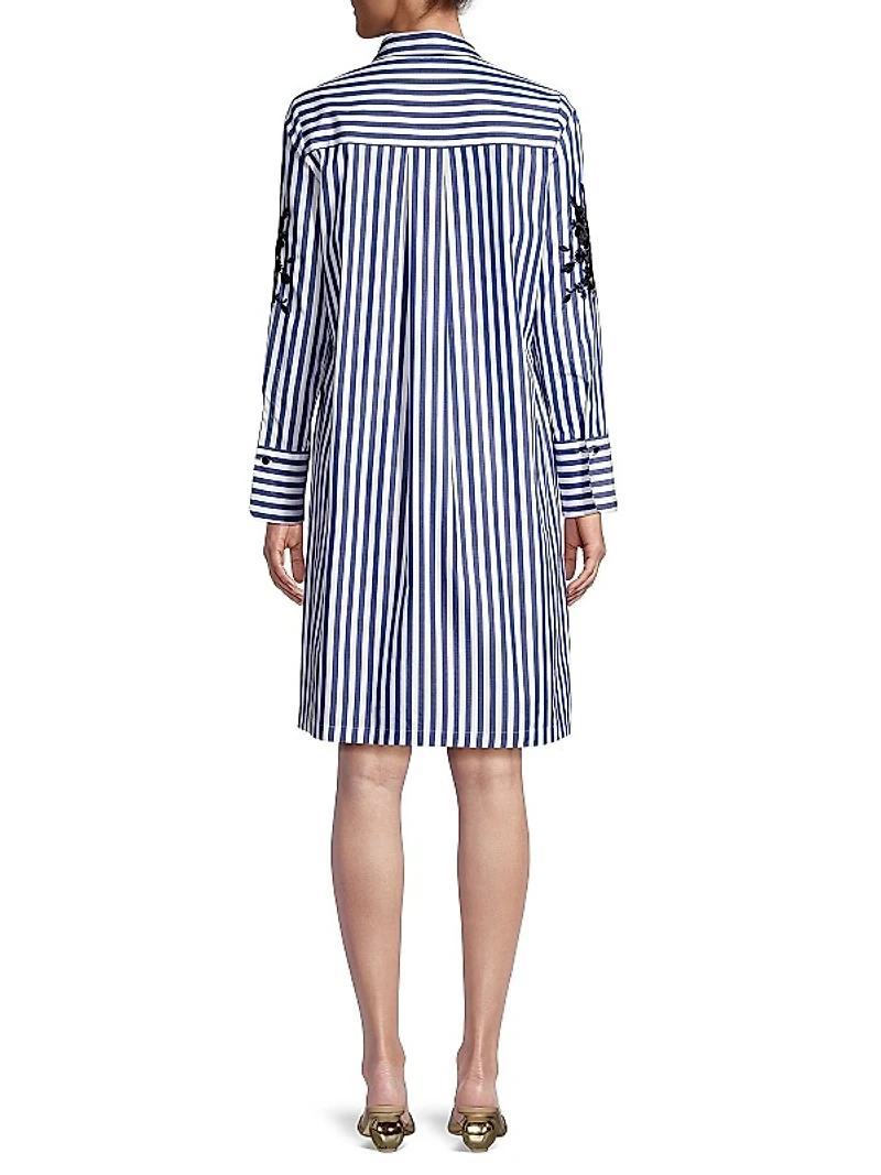 Embroidered Striped Shirtdress