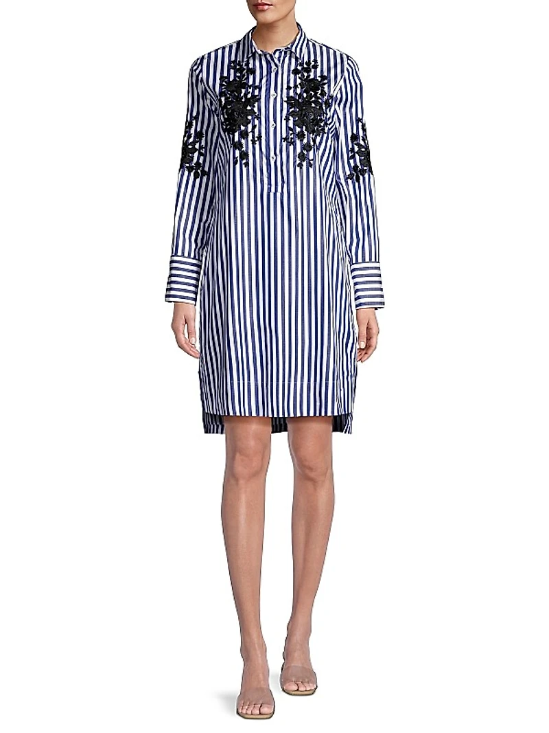 Embroidered Striped Shirtdress