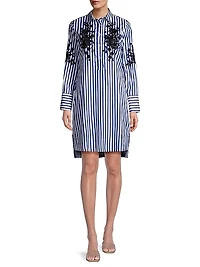 Embroidered Striped Shirtdress