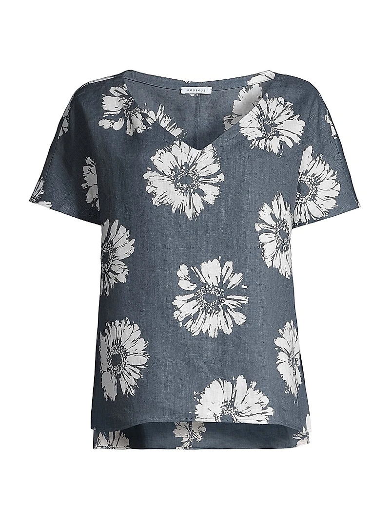Floral V-Neck Linen Top