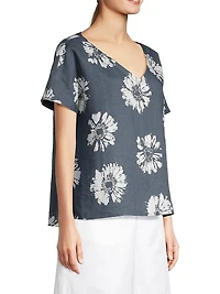 Floral V-Neck Linen Top