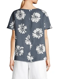 Floral V-Neck Linen Top