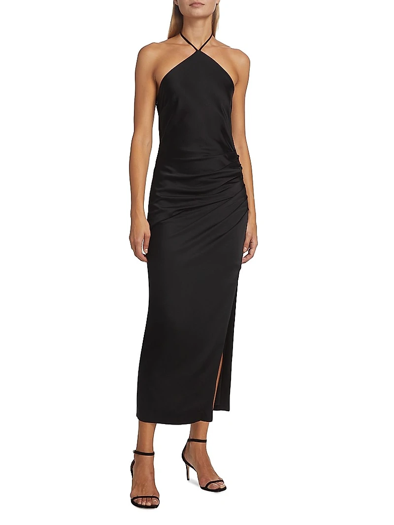 Hansel Ruched Satin Halterneck Gown