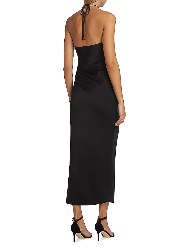 Hansel Ruched Satin Halterneck Gown