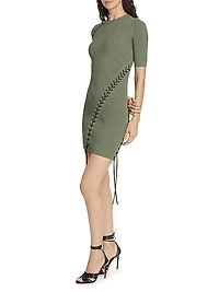 Gilly Lace-Up Ribbed Minidress