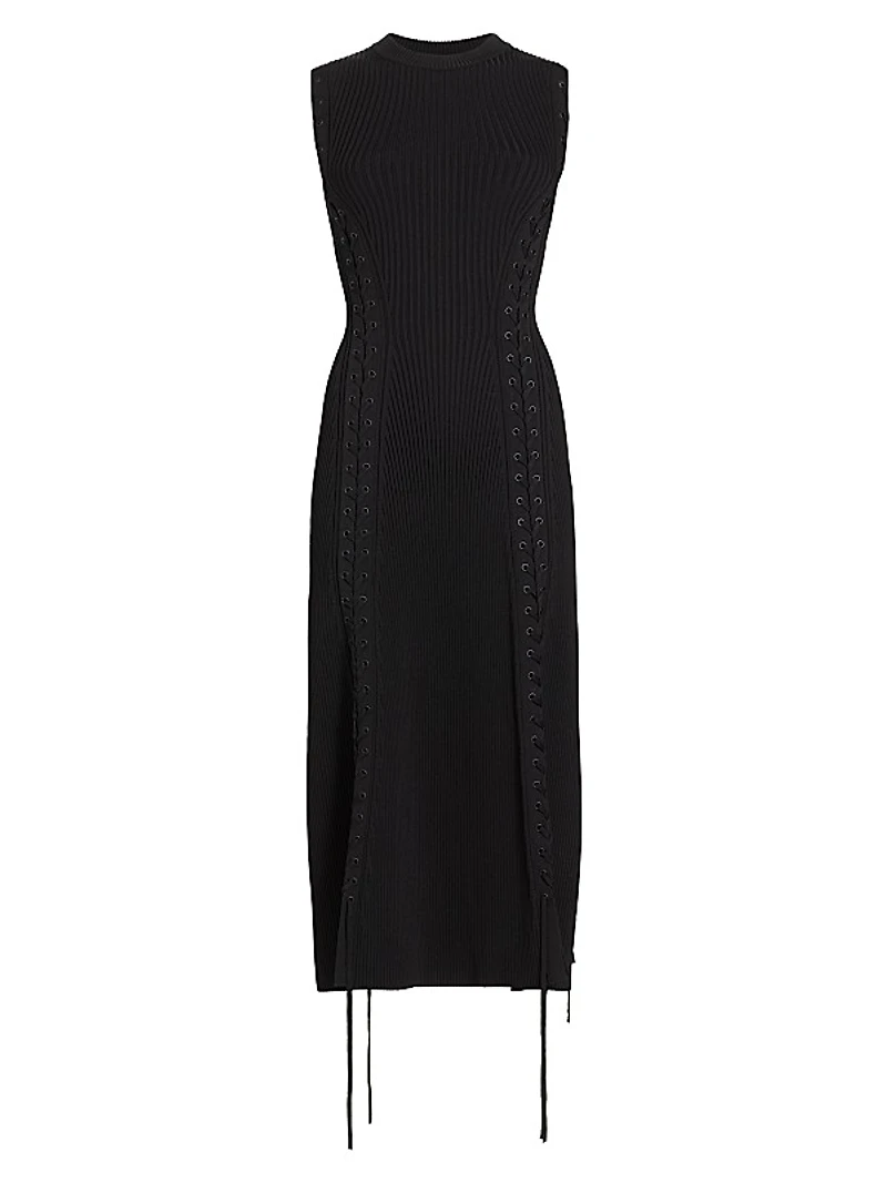 Lorena Lace-Up Ribbed Midi-Dress