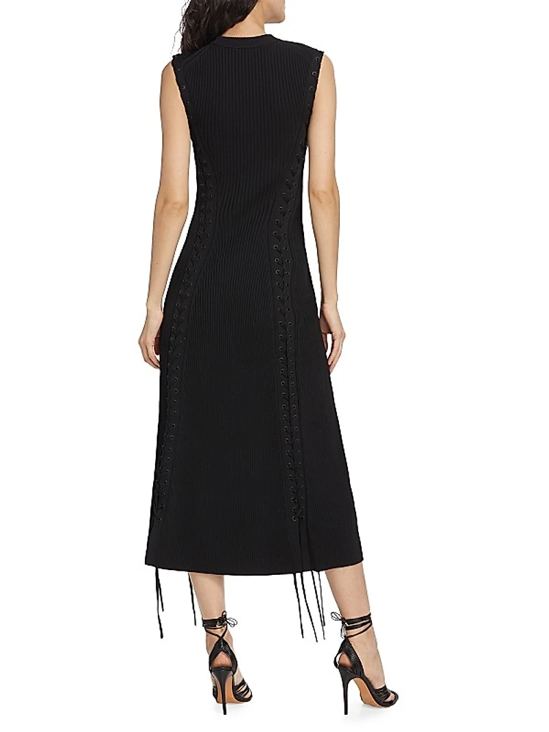 Lorena Lace-Up Ribbed Midi-Dress