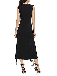 Lorena Lace-Up Ribbed Midi-Dress