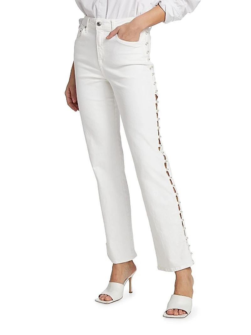 Amelia Faux Pearl-Embellished Jeans