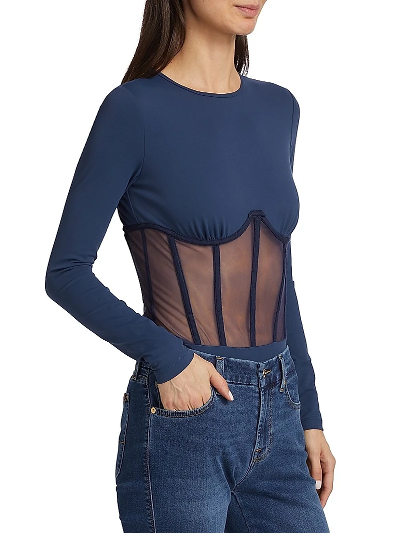 Zoma Tulle & Jersey Sheer Bodysuit