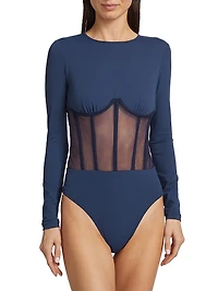 Zoma Tulle & Jersey Sheer Bodysuit