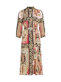 Mila Belted Print Stretch Silk Midi-Dress