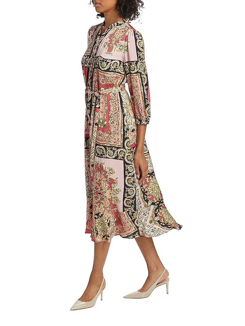 Mila Belted Print Stretch Silk Midi-Dress