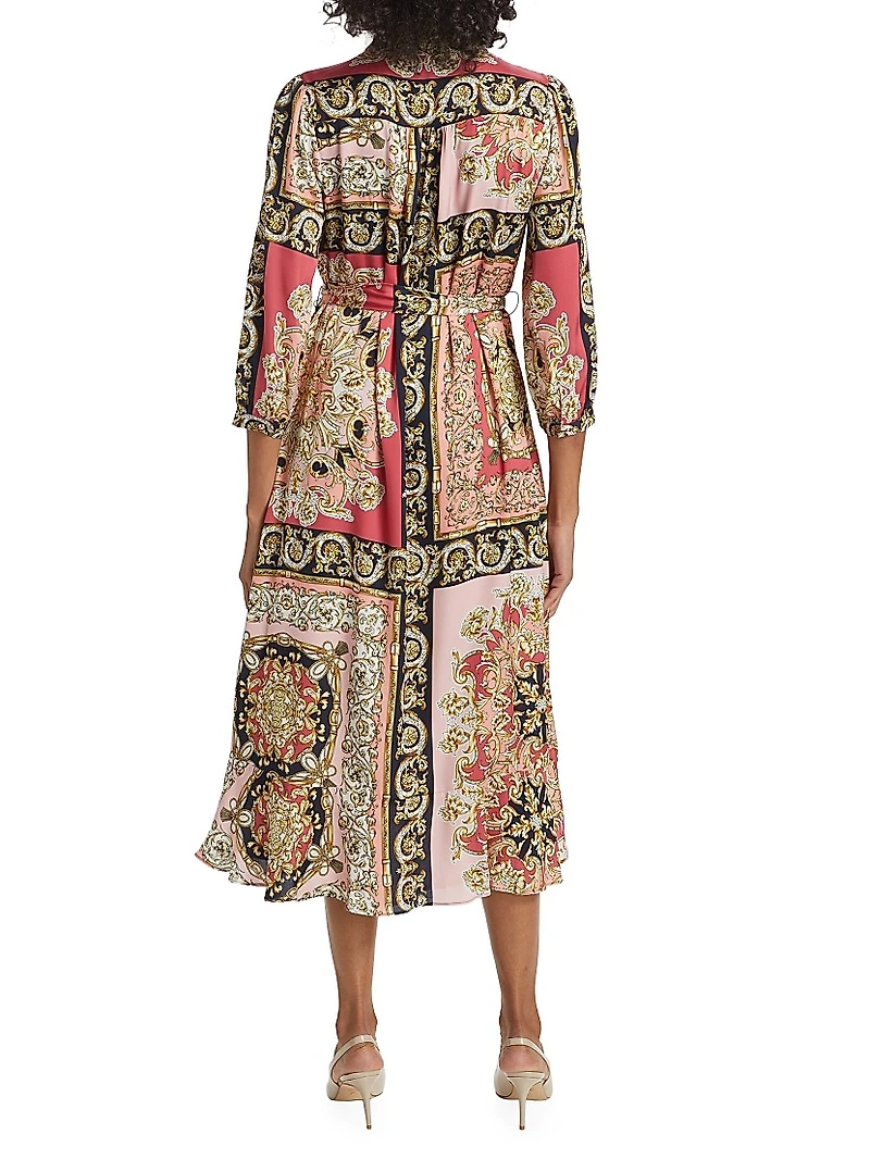 Mila Belted Print Stretch Silk Midi-Dress