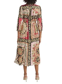 Mila Belted Print Stretch Silk Midi-Dress