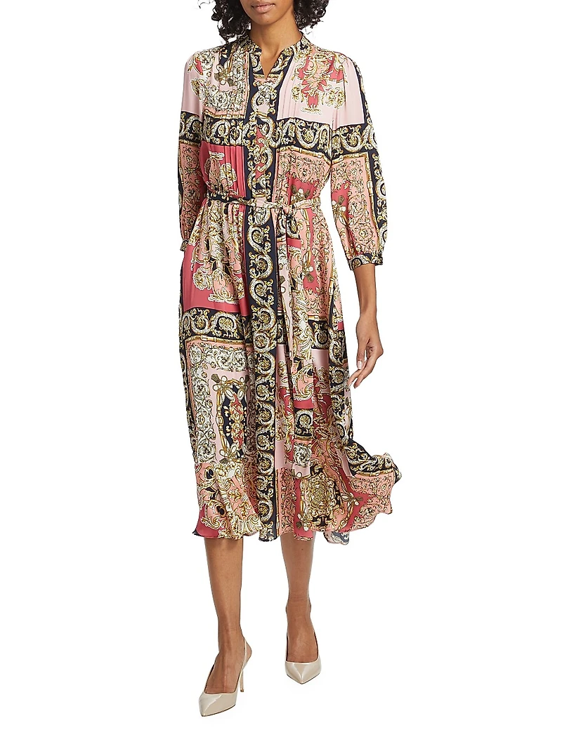 Mila Belted Print Stretch Silk Midi-Dress