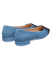 Denim Bow-Embellished Flats