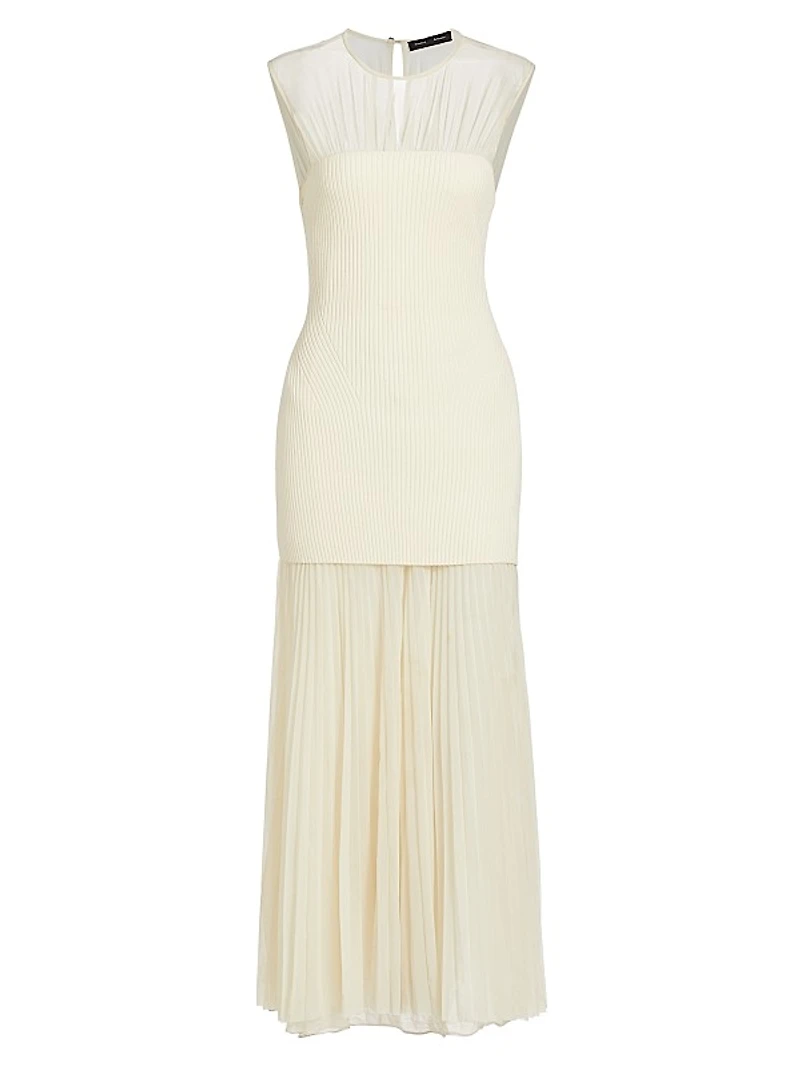 Mixed-Media Floor-Length Dress