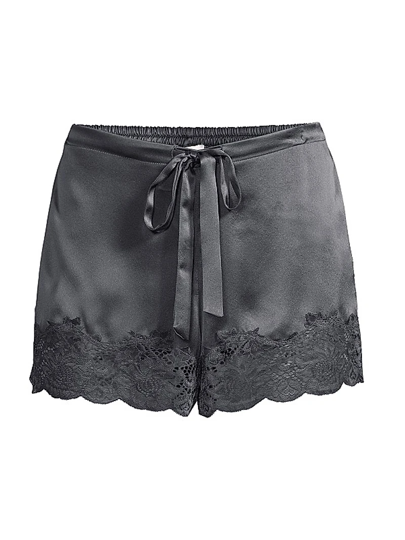 Lace-Trim Silk Shorts