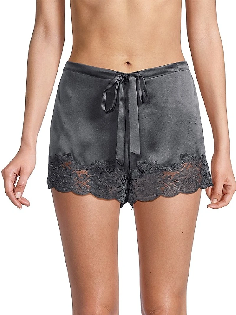 Lace-Trim Silk Shorts