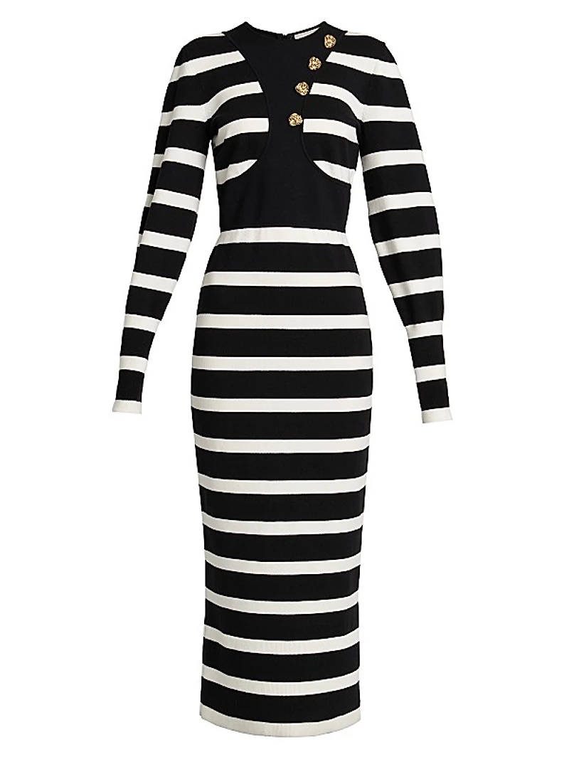 Striped Wool-Blend Harness Midi-Dress