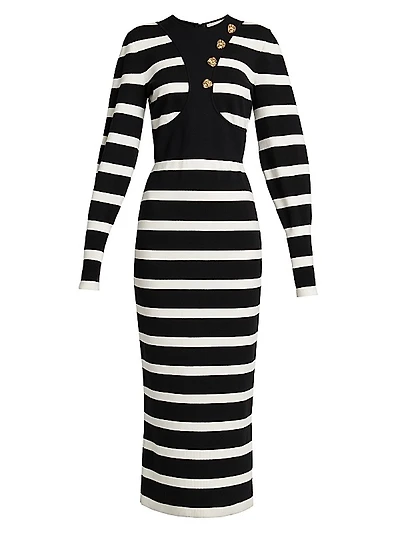 Striped Wool-Blend Harness Midi-Dress