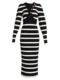 Striped Wool-Blend Harness Midi-Dress