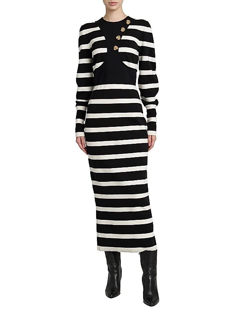 Striped Wool-Blend Harness Midi-Dress