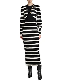 Striped Wool-Blend Harness Midi-Dress