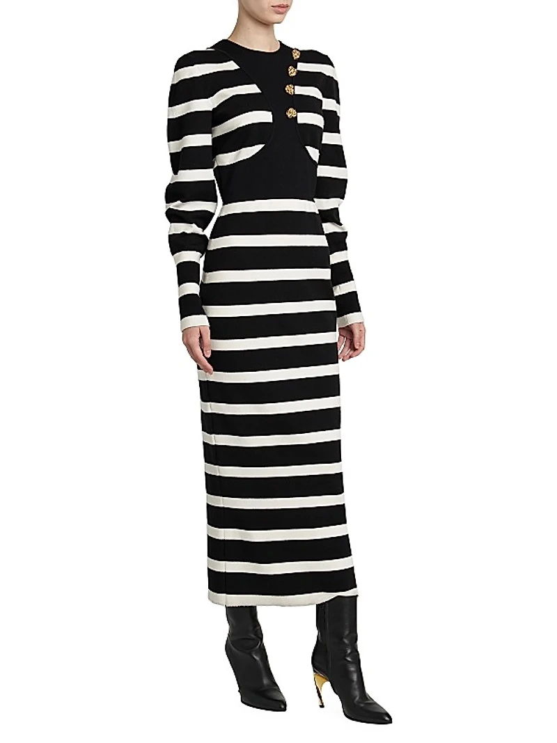Striped Wool-Blend Harness Midi-Dress