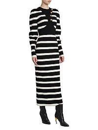 Striped Wool-Blend Harness Midi-Dress