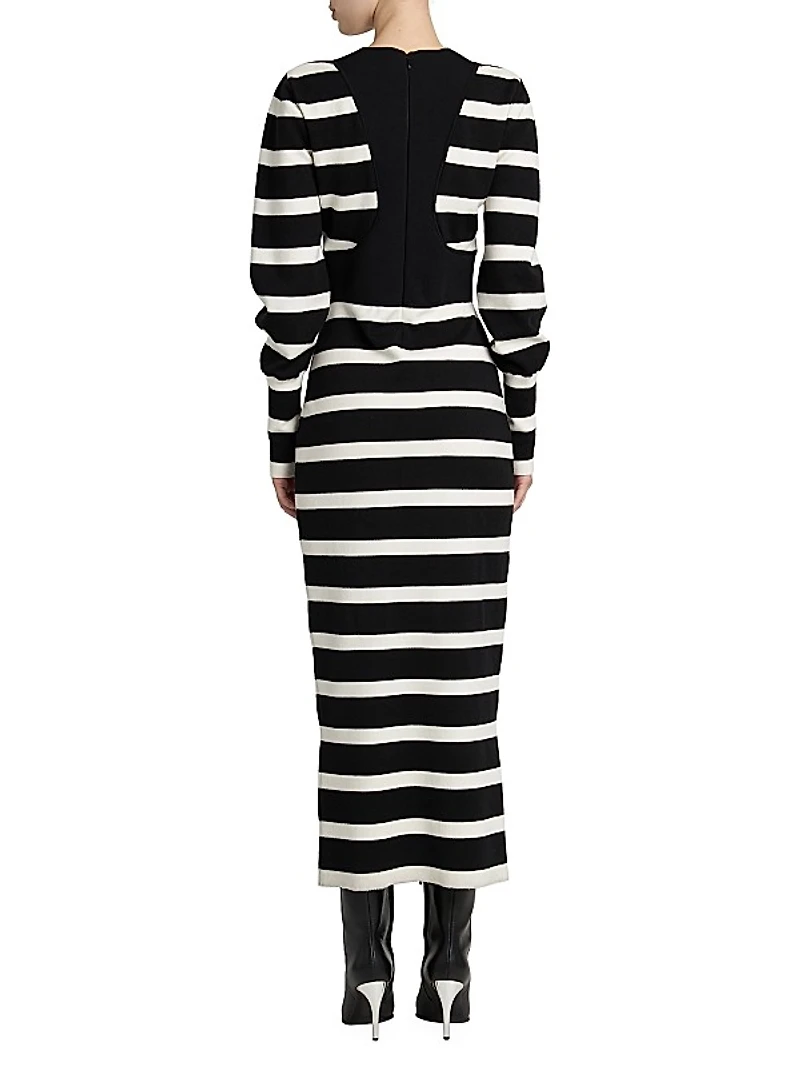 Striped Wool-Blend Harness Midi-Dress