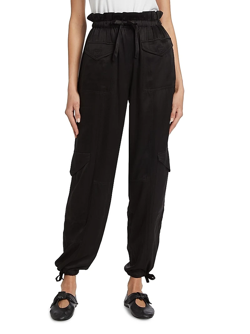 Washed Satin Cargo Pants