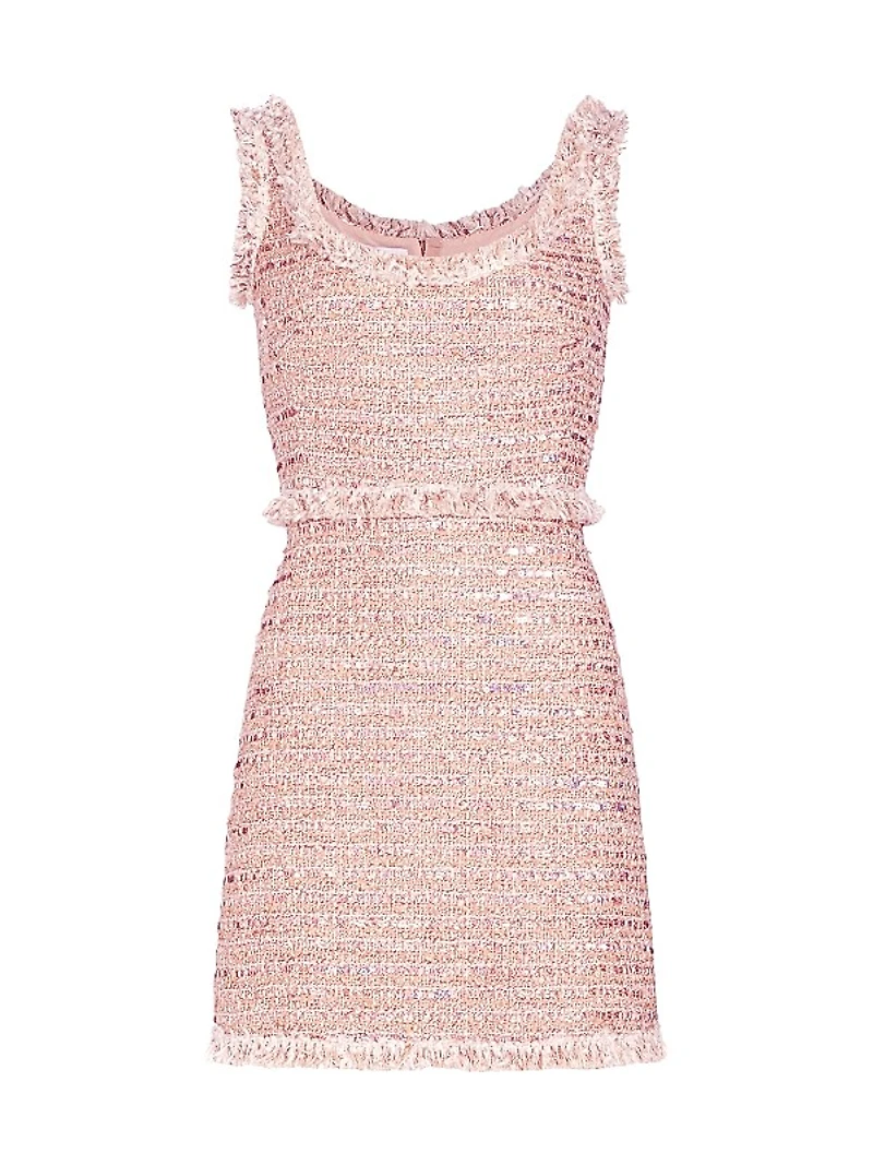 Fringe-Trimmed Tweed Sleeveless Minidress
