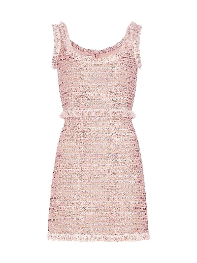 Fringe-Trimmed Tweed Sleeveless Minidress